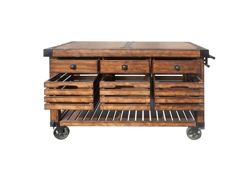 Brown 52" Rolling Kitchen Cart With Storage HomeRoots