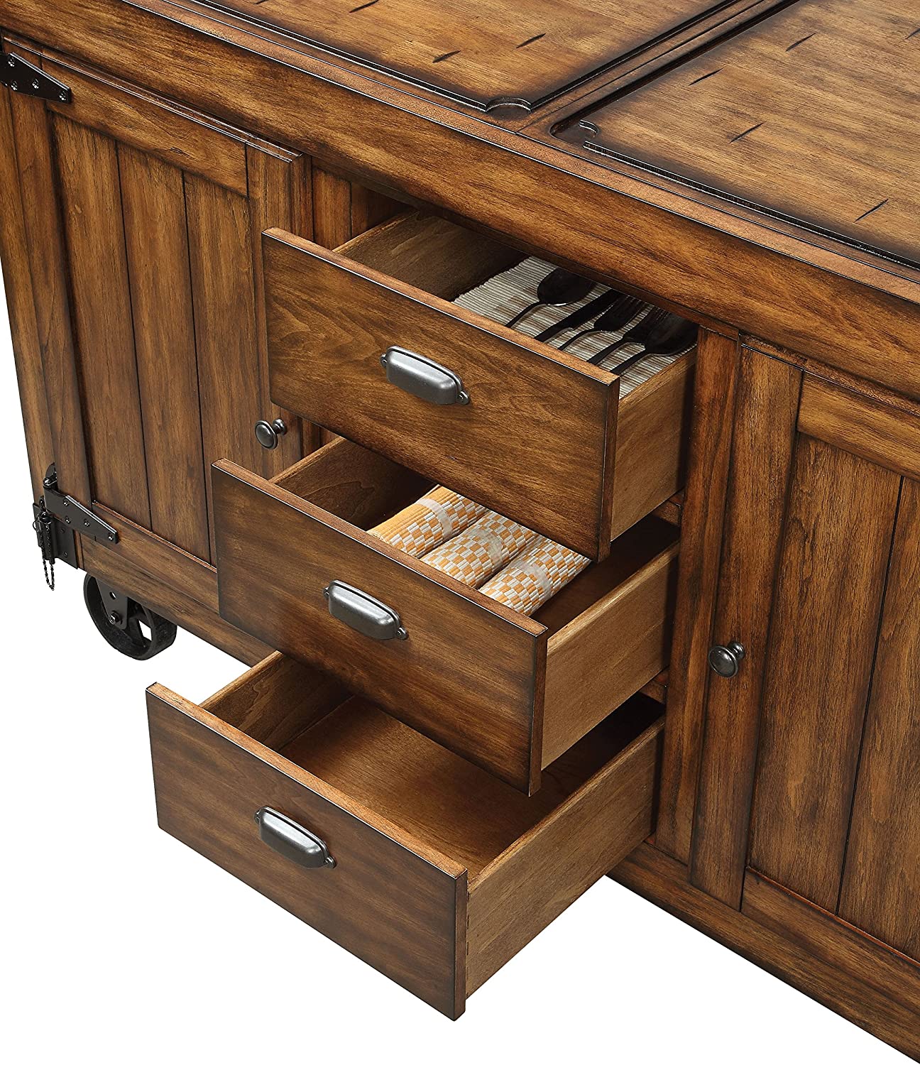 Rustic Farmhouse Warm Tobacco Rolling Kitchen Cart HomeRoots