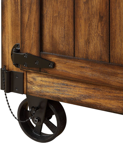 Rustic Farmhouse Warm Tobacco Rolling Kitchen Cart HomeRoots