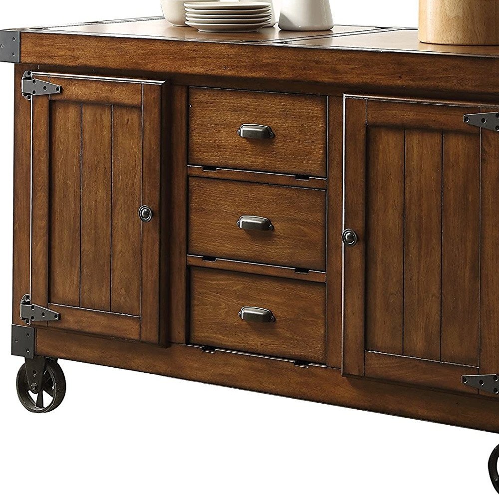 Rustic Farmhouse Warm Tobacco Rolling Kitchen Cart HomeRoots