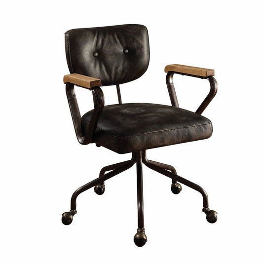 Brown Adjustable Swivel Leather Rolling Executive Office Chair HomeRoots