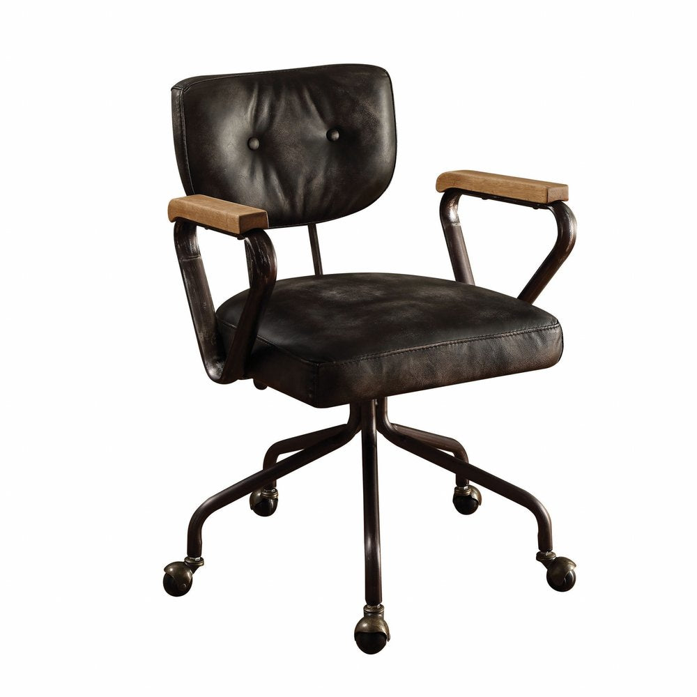 Black and Dark Brown Adjustable Swivel Leather Rolling Executive Office Chair HomeRoots