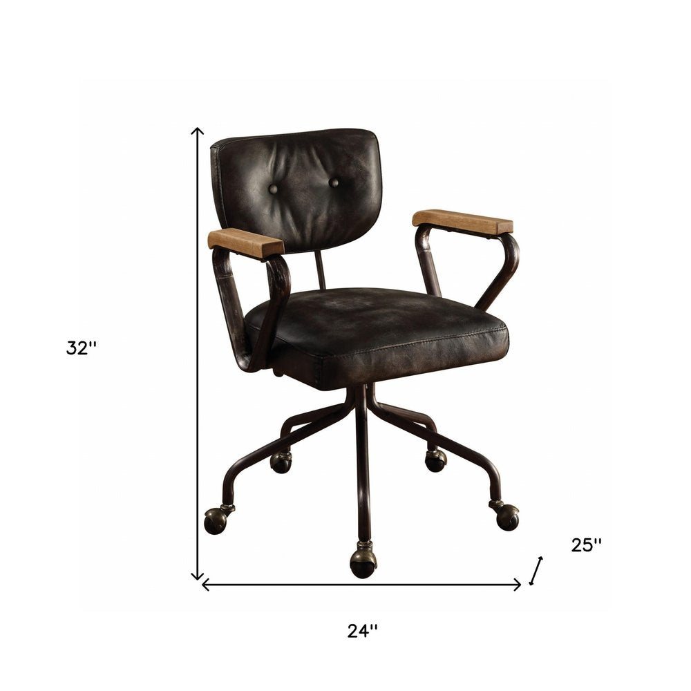 Black and Dark Brown Adjustable Swivel Leather Rolling Executive Office Chair HomeRoots