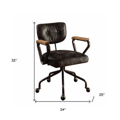 Black and Dark Brown Adjustable Swivel Leather Rolling Executive Office Chair HomeRoots