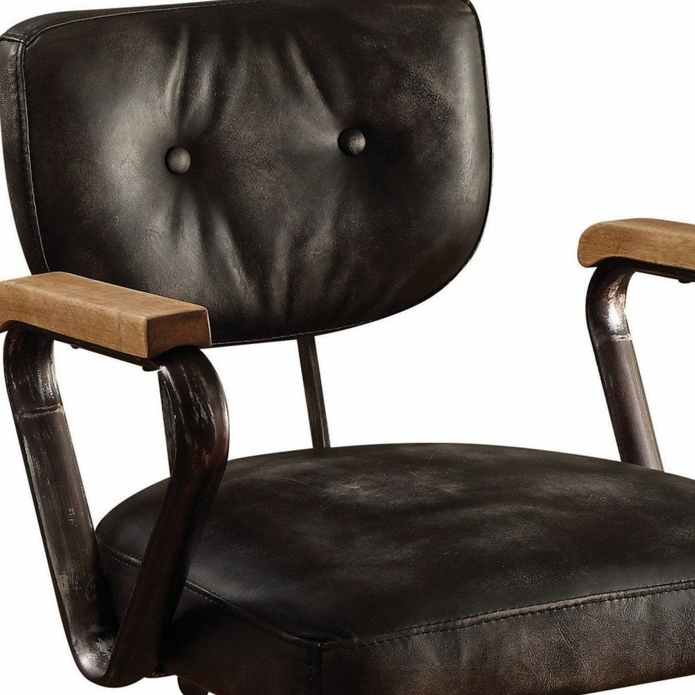 Black and Dark Brown Adjustable Swivel Leather Rolling Executive Office Chair HomeRoots