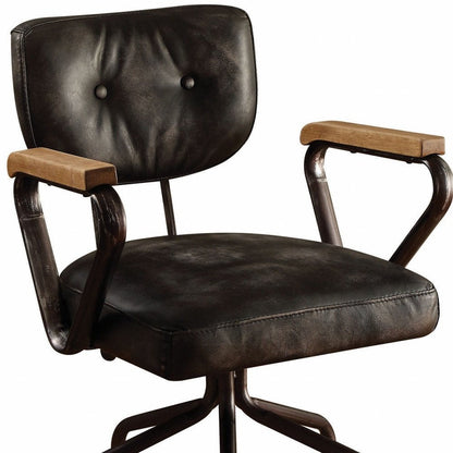Black and Dark Brown Adjustable Swivel Leather Rolling Executive Office Chair HomeRoots