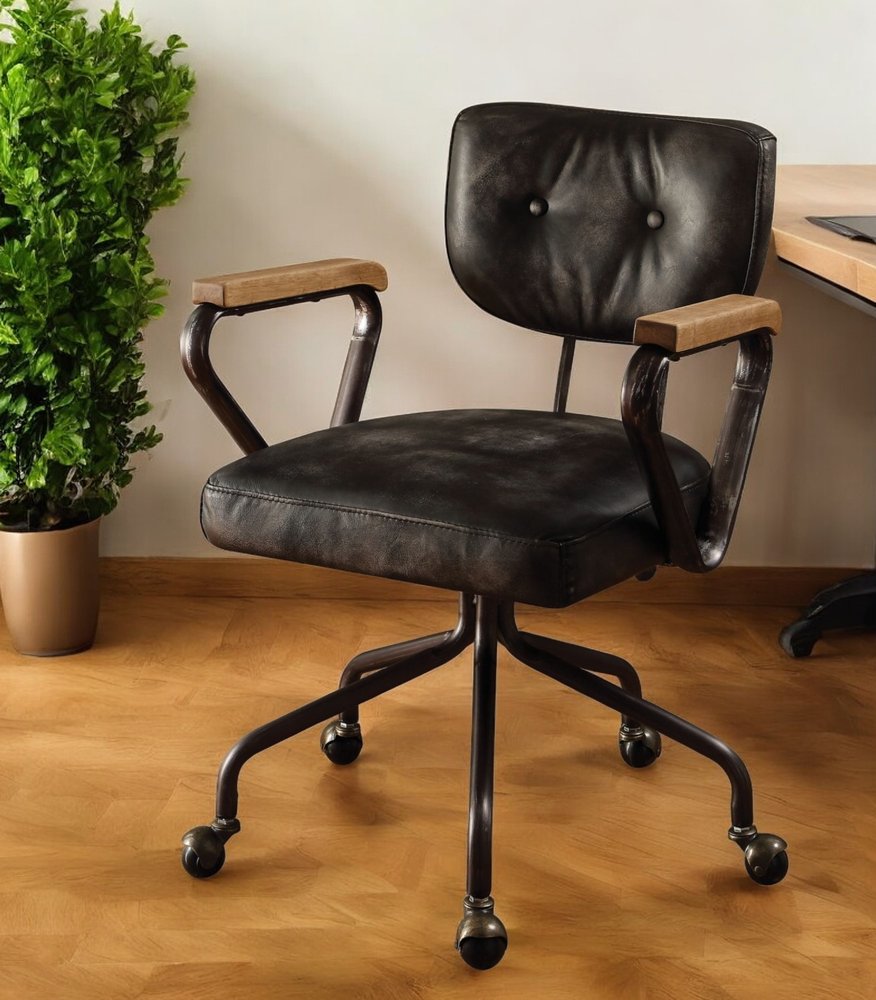 Black Adjustable Swivel Faux Leather Rolling Office Chair HomeRoots
