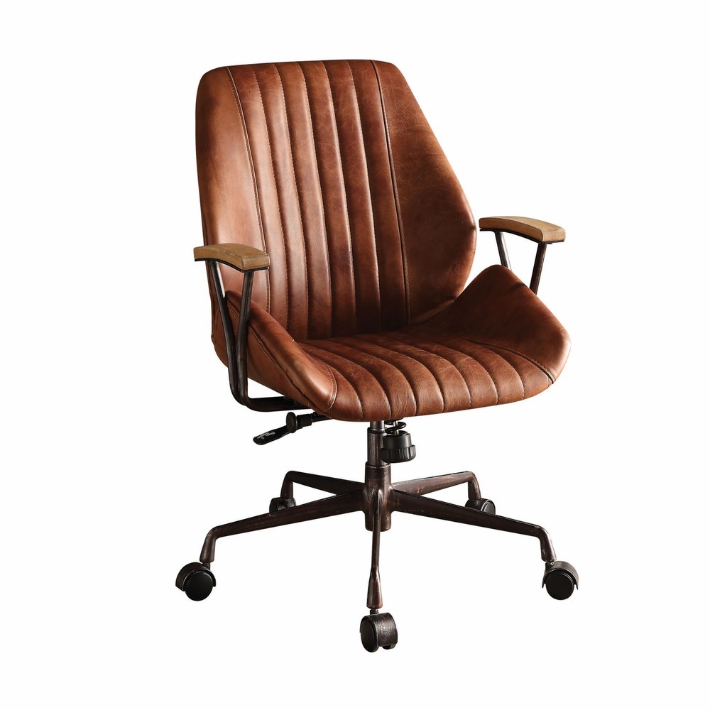 Black and Dark Brown Adjustable Swivel Leather Rolling Executive Office Chair HomeRoots
