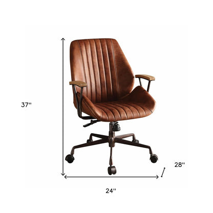 Black and Dark Brown Adjustable Swivel Leather Rolling Executive Office Chair HomeRoots