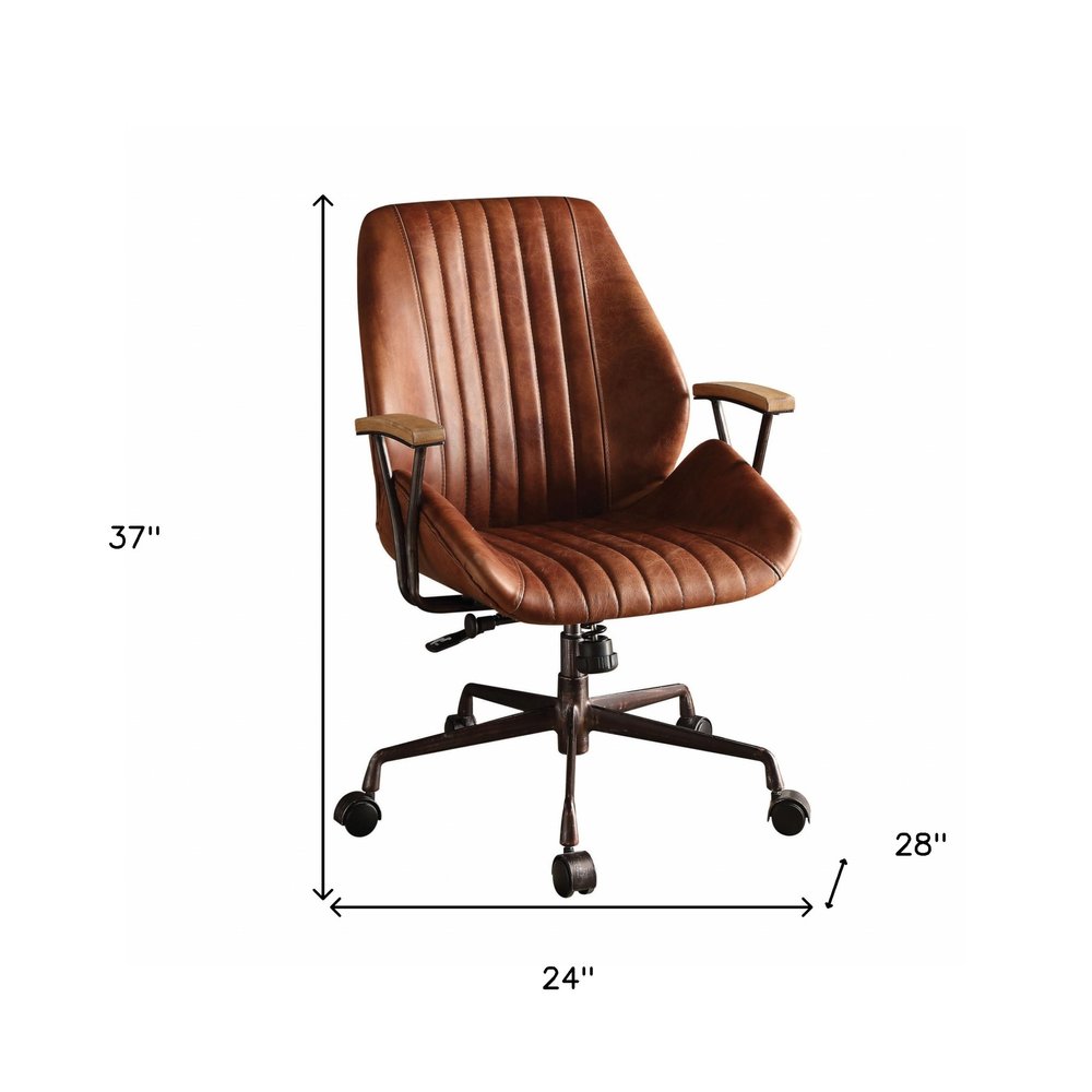 Black and Dark Brown Adjustable Swivel Leather Rolling Executive Office Chair HomeRoots