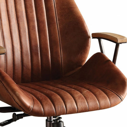 Black and Dark Brown Adjustable Swivel Leather Rolling Executive Office Chair HomeRoots