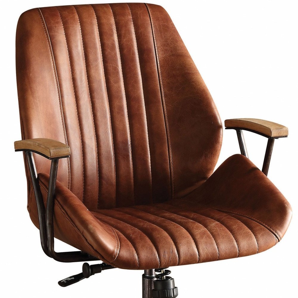 Black and Dark Brown Adjustable Swivel Leather Rolling Executive Office Chair HomeRoots