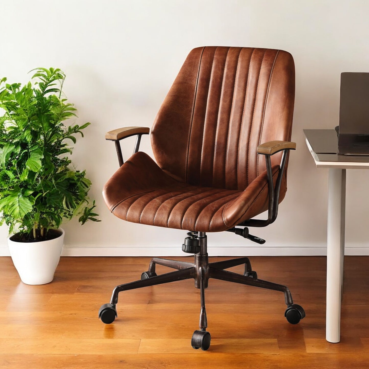 Black and Dark Brown Adjustable Swivel Leather Rolling Executive Office Chair