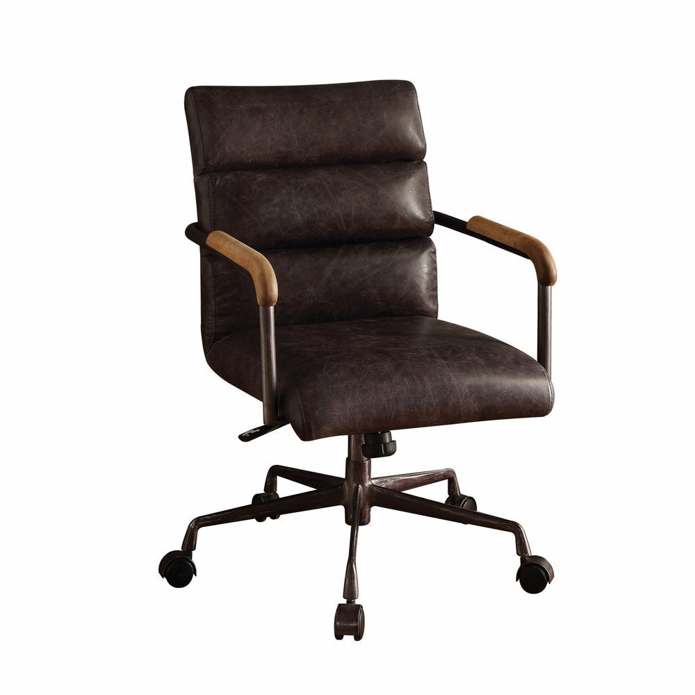 Black and Dark Brown Adjustable Swivel Leather Rolling Executive Office Chair HomeRoots