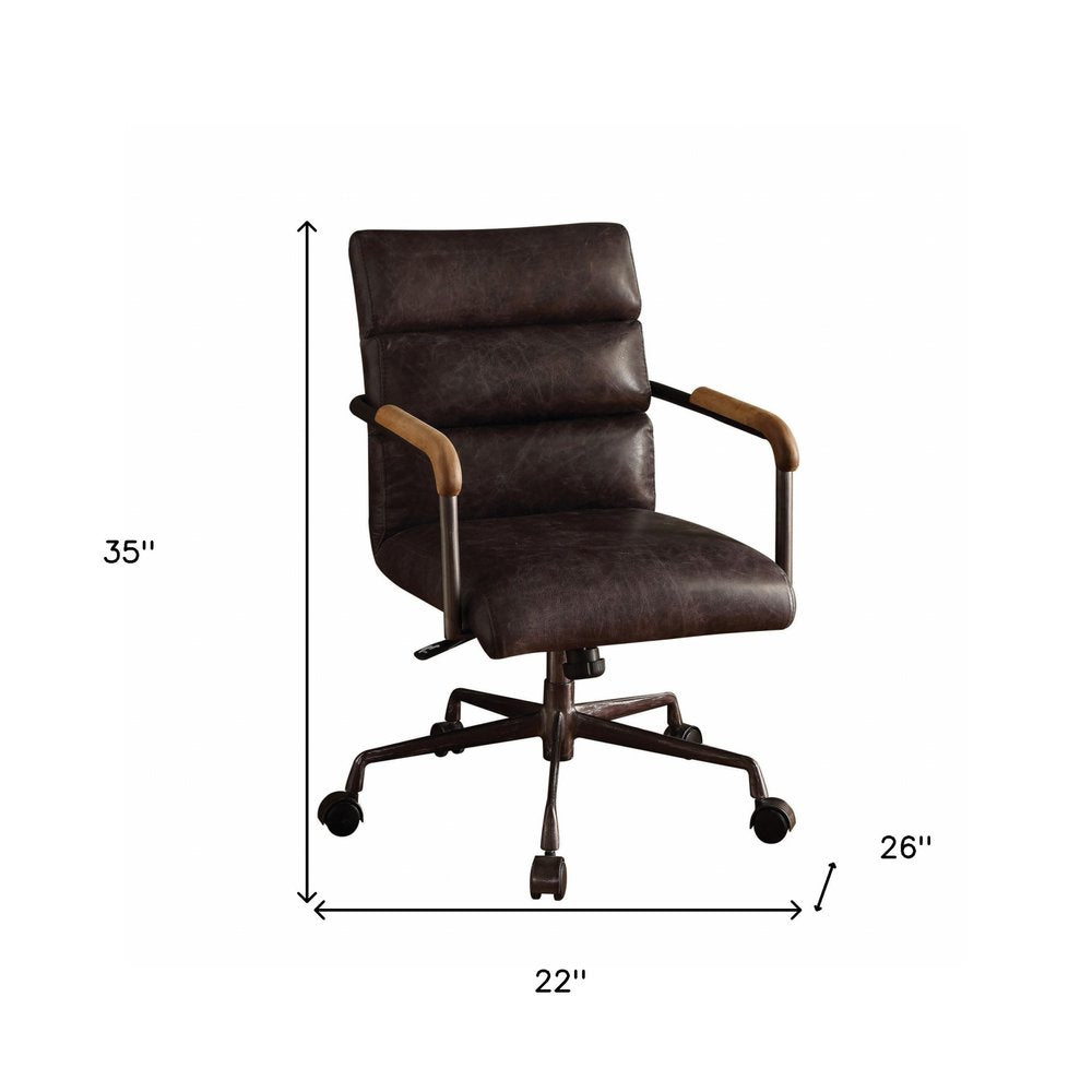 Black and Dark Brown Adjustable Swivel Leather Rolling Executive Office Chair HomeRoots