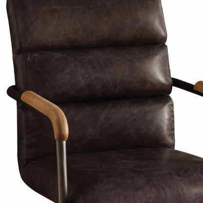 Black and Dark Brown Adjustable Swivel Leather Rolling Executive Office Chair