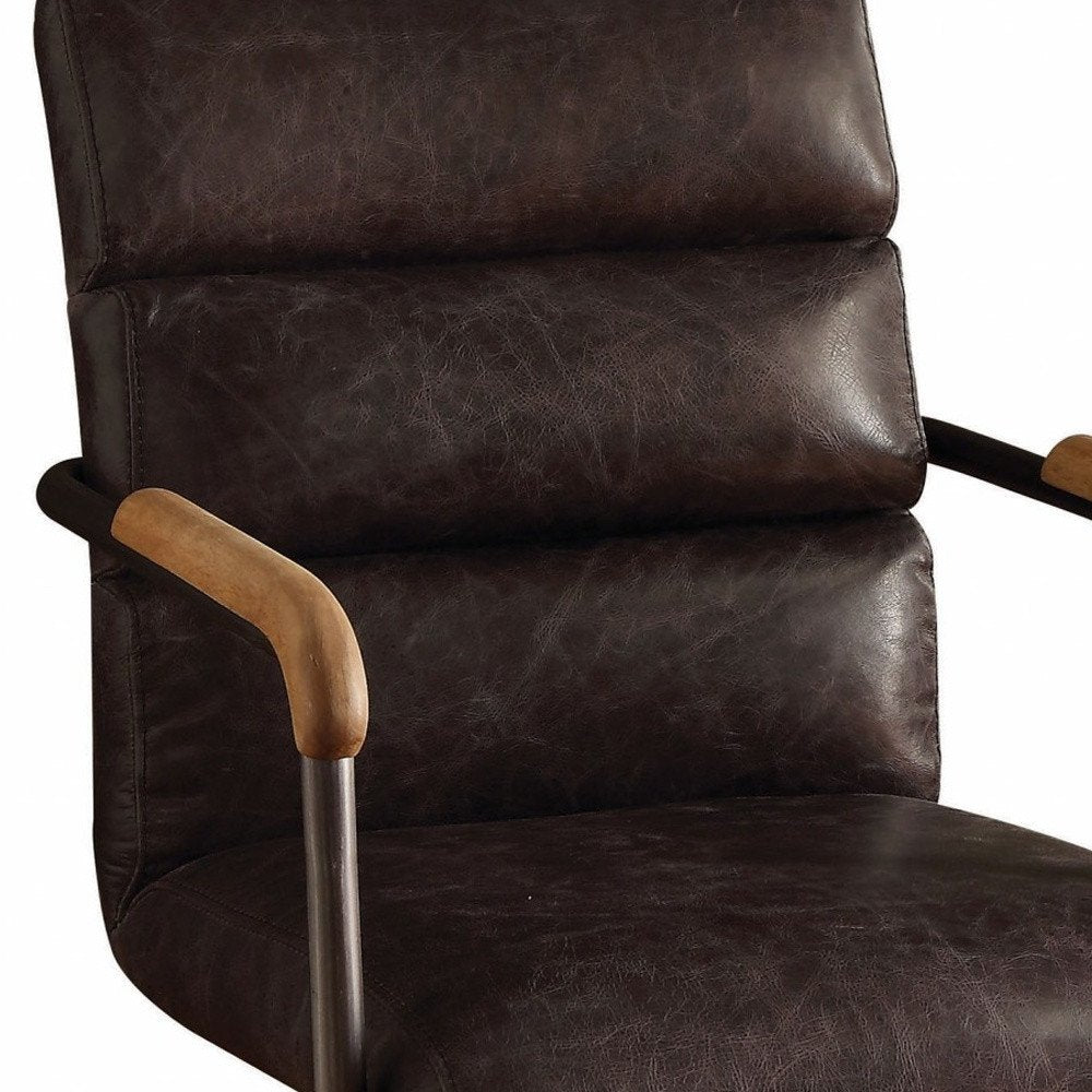 Black and Dark Brown Adjustable Swivel Leather Rolling Executive Office Chair HomeRoots
