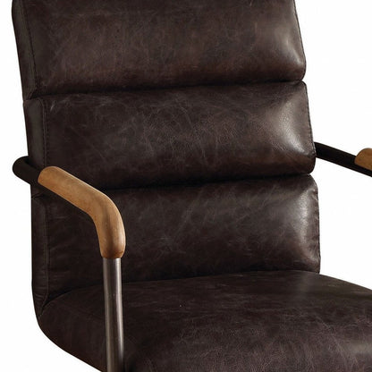 Black and Dark Brown Adjustable Swivel Leather Rolling Executive Office Chair HomeRoots