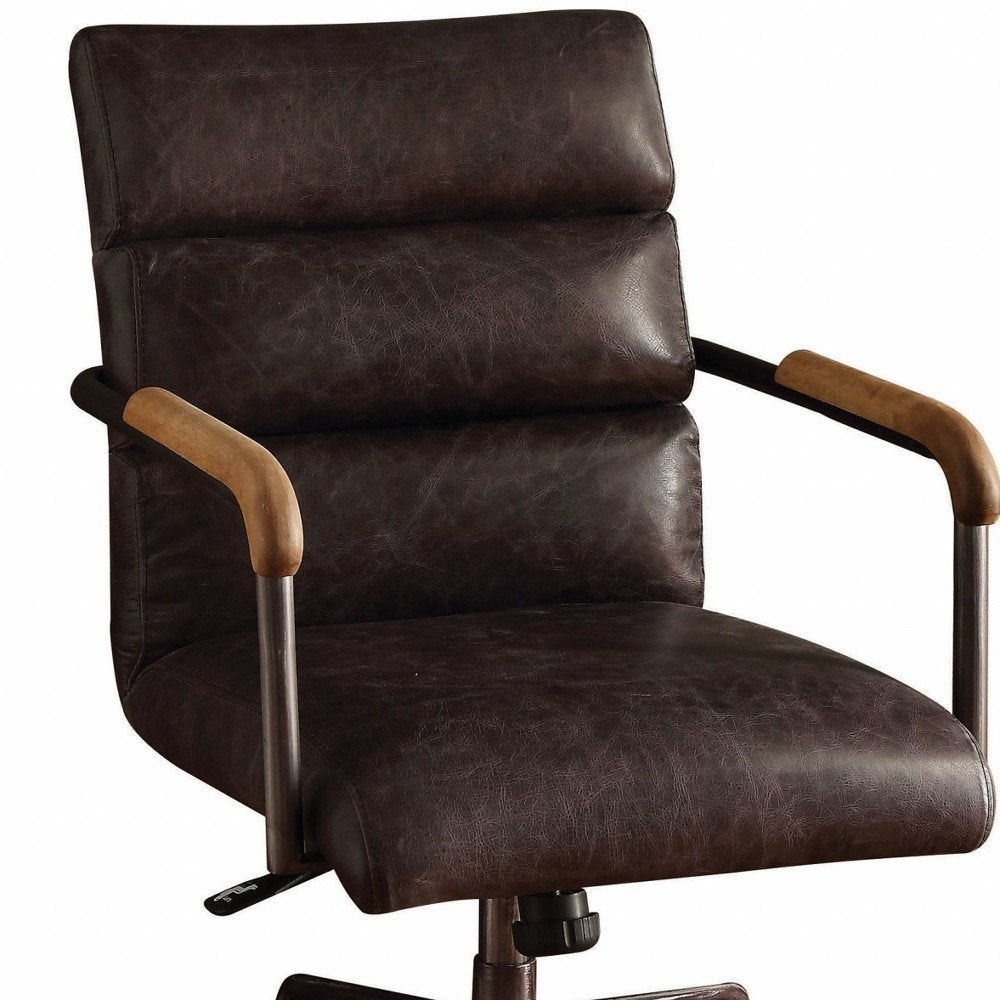 Black and Dark Brown Adjustable Swivel Leather Rolling Executive Office Chair HomeRoots