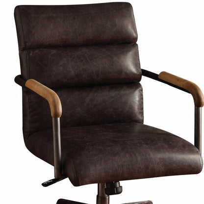 Black and Dark Brown Adjustable Swivel Leather Rolling Executive Office Chair HomeRoots