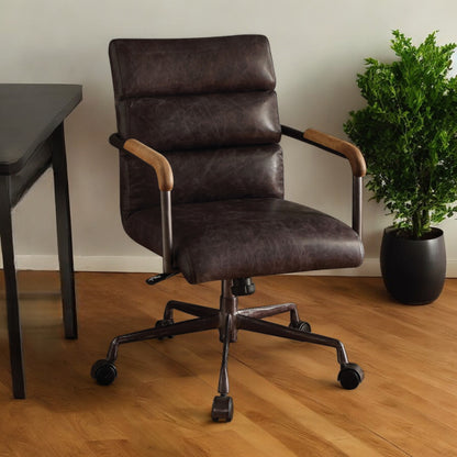 Black and Dark Brown Adjustable Swivel Leather Rolling Executive Office Chair