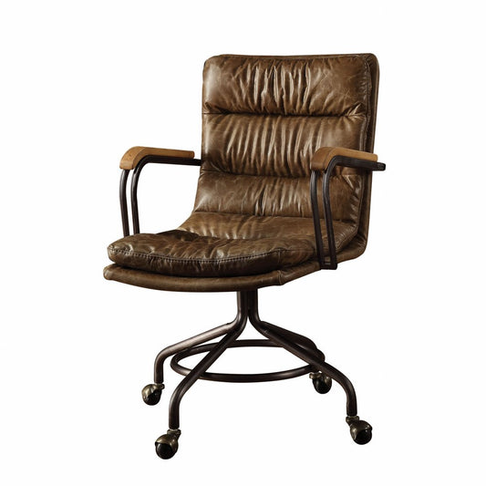 Navy Blue and Dark Brown Swivel Rolling Executive Office Chair HomeRoots