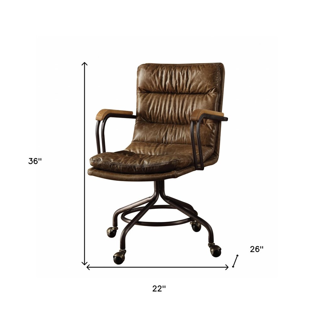 Navy Blue and Dark Brown Swivel Rolling Executive Office Chair HomeRoots