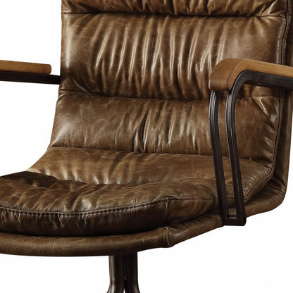 Navy Blue and Dark Brown Swivel Rolling Executive Office Chair