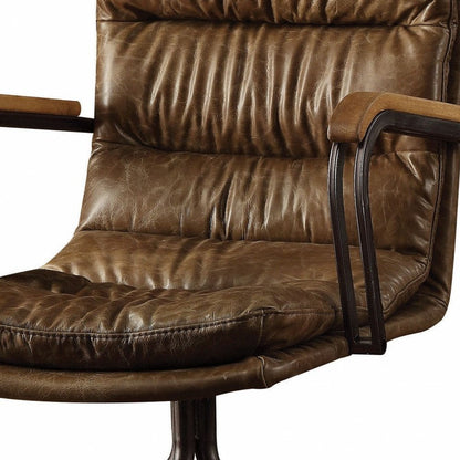 Navy Blue and Dark Brown Swivel Rolling Executive Office Chair HomeRoots