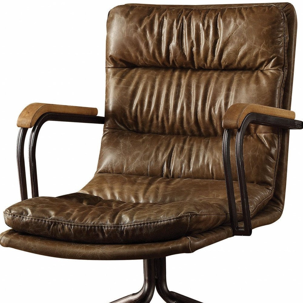 Navy Blue and Dark Brown Swivel Rolling Executive Office Chair HomeRoots