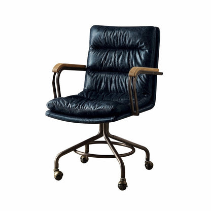 Navy Blue and Dark Brown Adjustable Swivel Leather Rolling Executive Office Chair HomeRoots