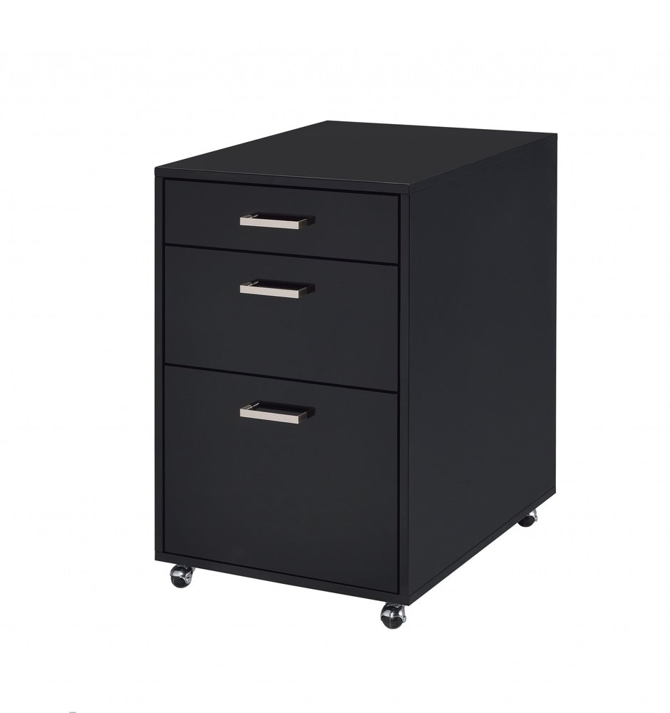 28" Black Wood And Metal Three Drawers Filing Cabinet HomeRoots