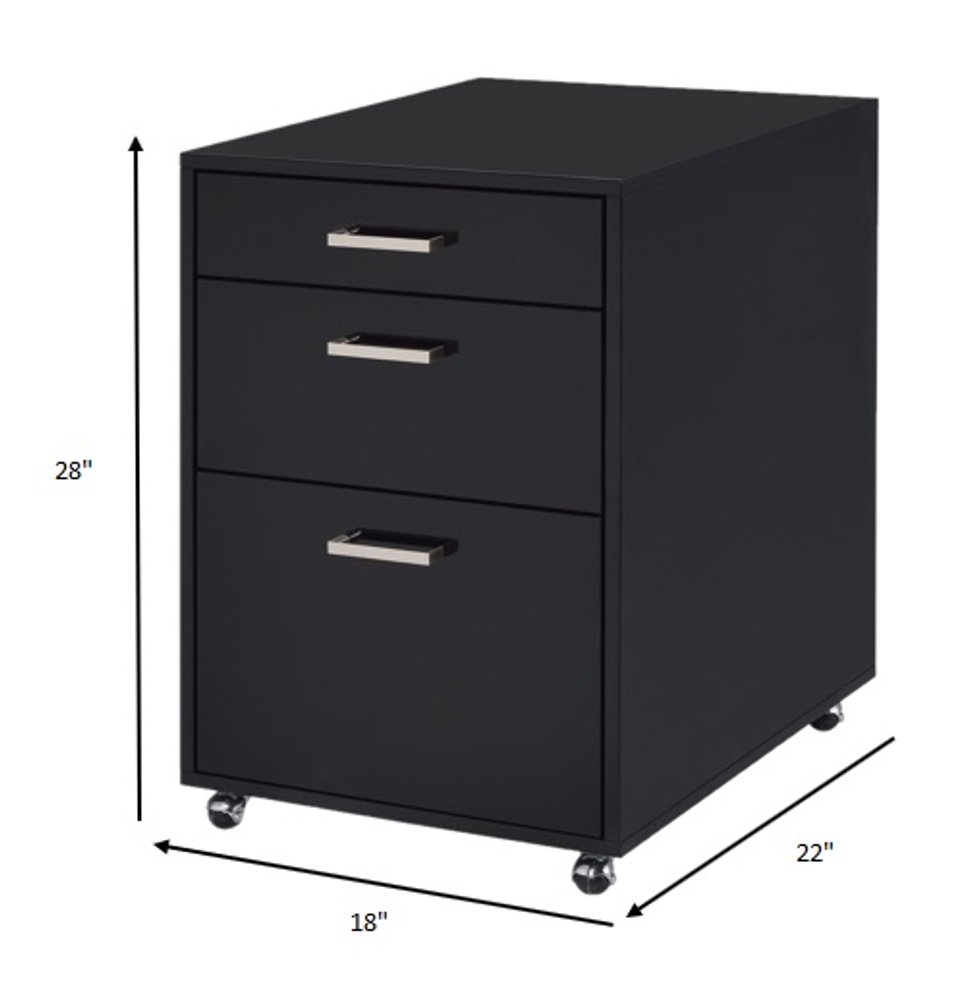 28" Black Wood And Metal Three Drawers Filing Cabinet HomeRoots