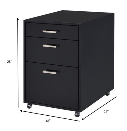 28" Black Wood And Metal Three Drawers Filing Cabinet HomeRoots