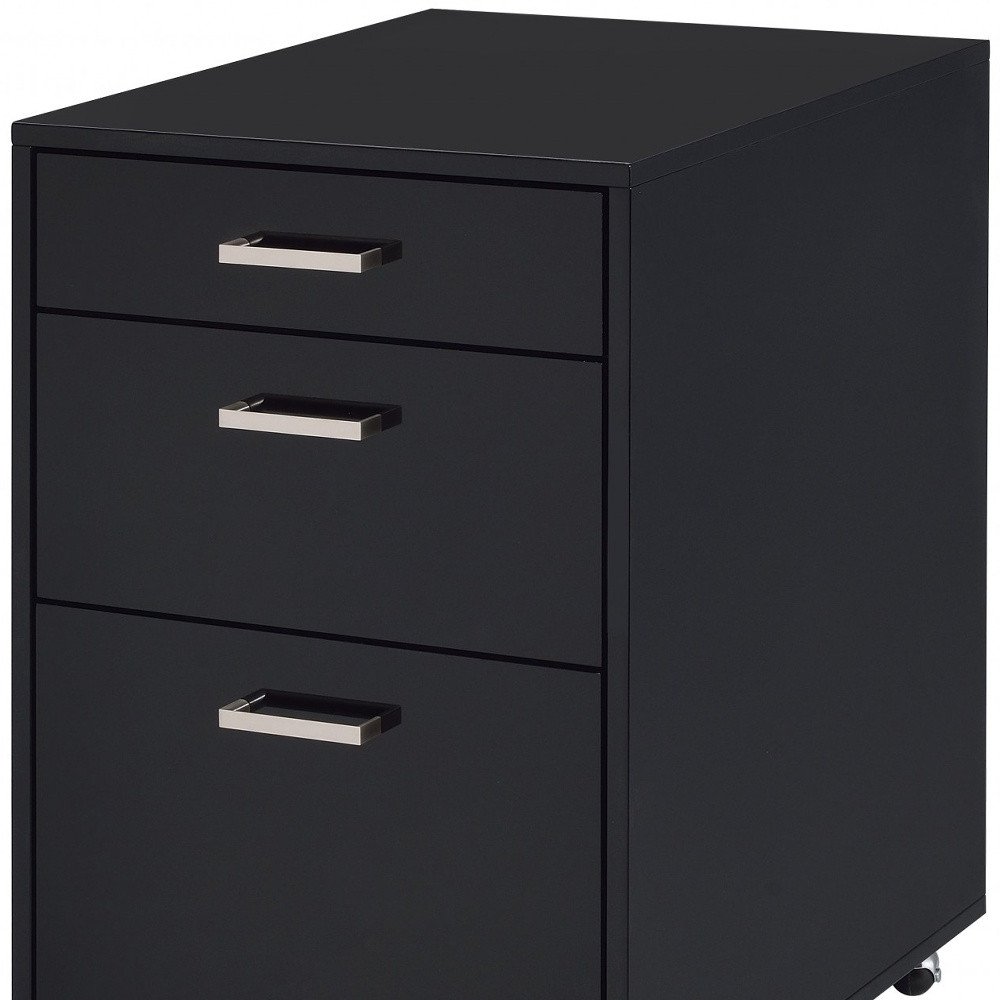 28" Black Wood And Metal Three Drawers Filing Cabinet HomeRoots