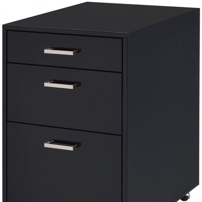 28" Black Wood And Metal Three Drawers Filing Cabinet HomeRoots