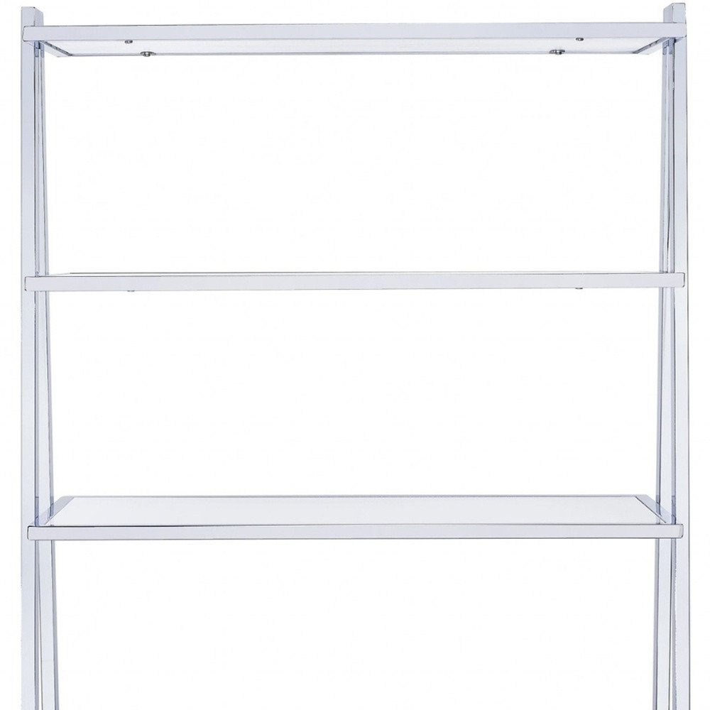 White And Silver Metal and Glass Five Tier Ladder Bookcase HomeRoots