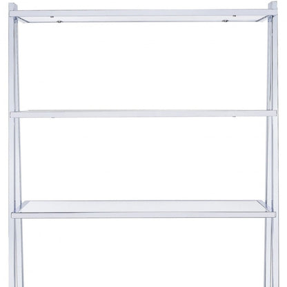 White And Silver Metal and Glass Five Tier Ladder Bookcase HomeRoots