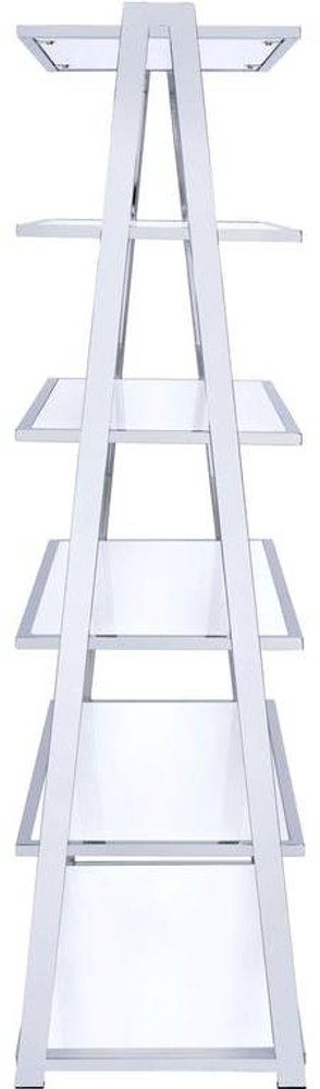 White And Silver Metal and Glass Five Tier Ladder Bookcase HomeRoots