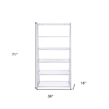 White And Silver Metal and Glass Five Tier Ladder Bookcase HomeRoots