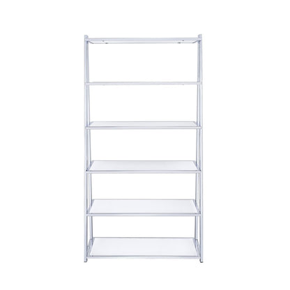 White And Silver Metal and Glass Five Tier Ladder Bookcase HomeRoots