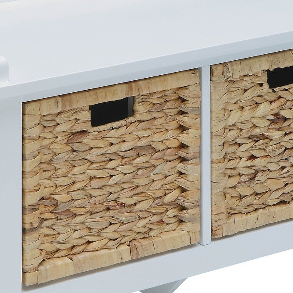 43" White Distressed Solid Wood Storage Bench with Baskets HomeRoots