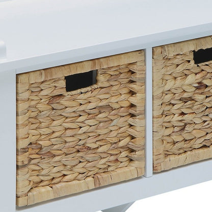 43" White Distressed Solid Wood Storage Bench with Baskets HomeRoots