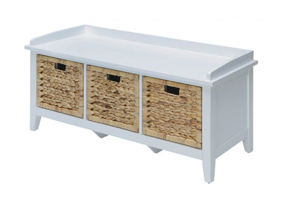 43" White Distressed Solid Wood Storage Bench with Baskets HomeRoots