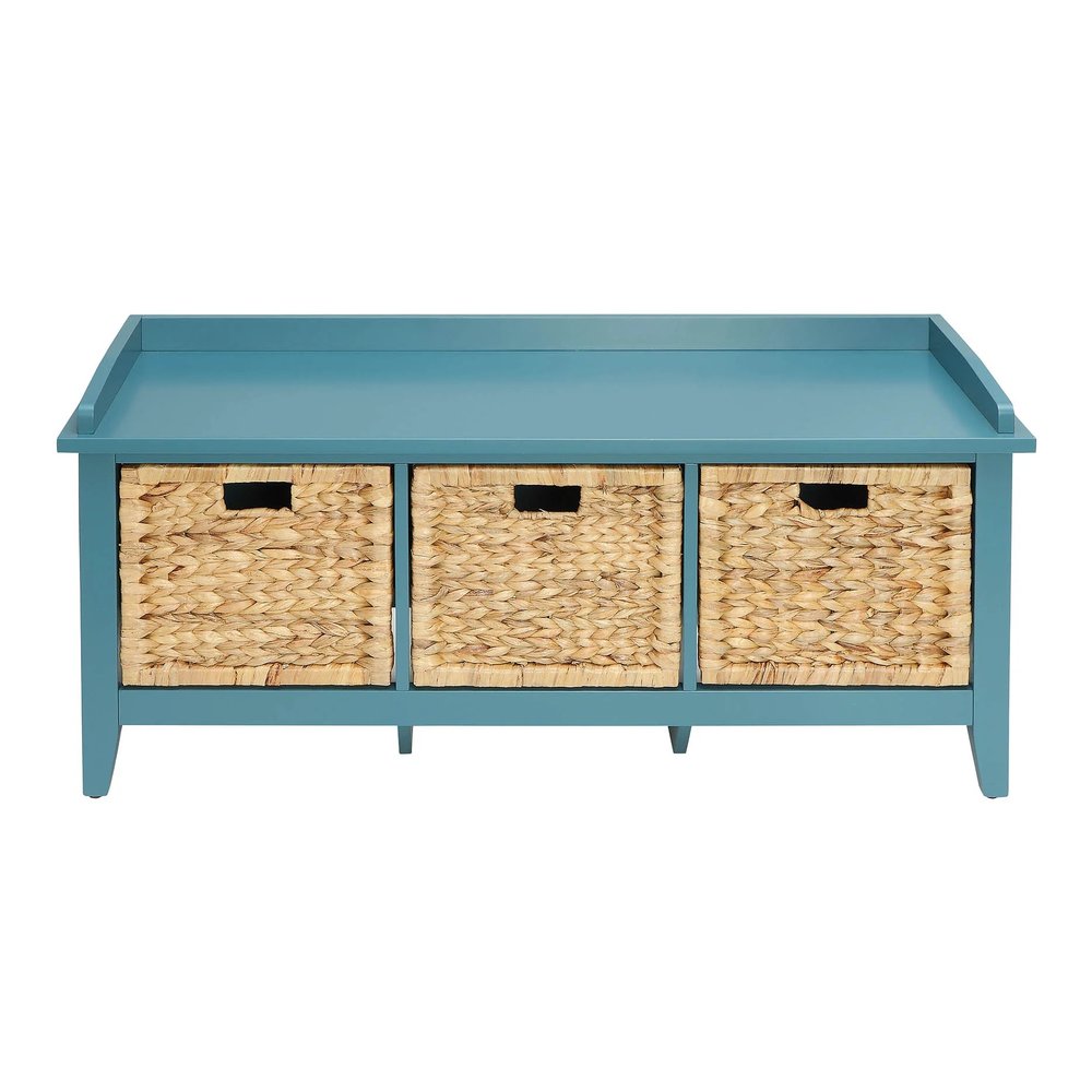 43" Teal Blue Solid Wood Storage Bench with Drawers HomeRoots