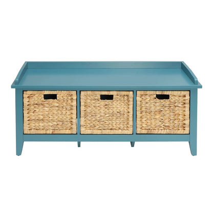 43" Teal Blue Solid Wood Storage Bench with Drawers HomeRoots