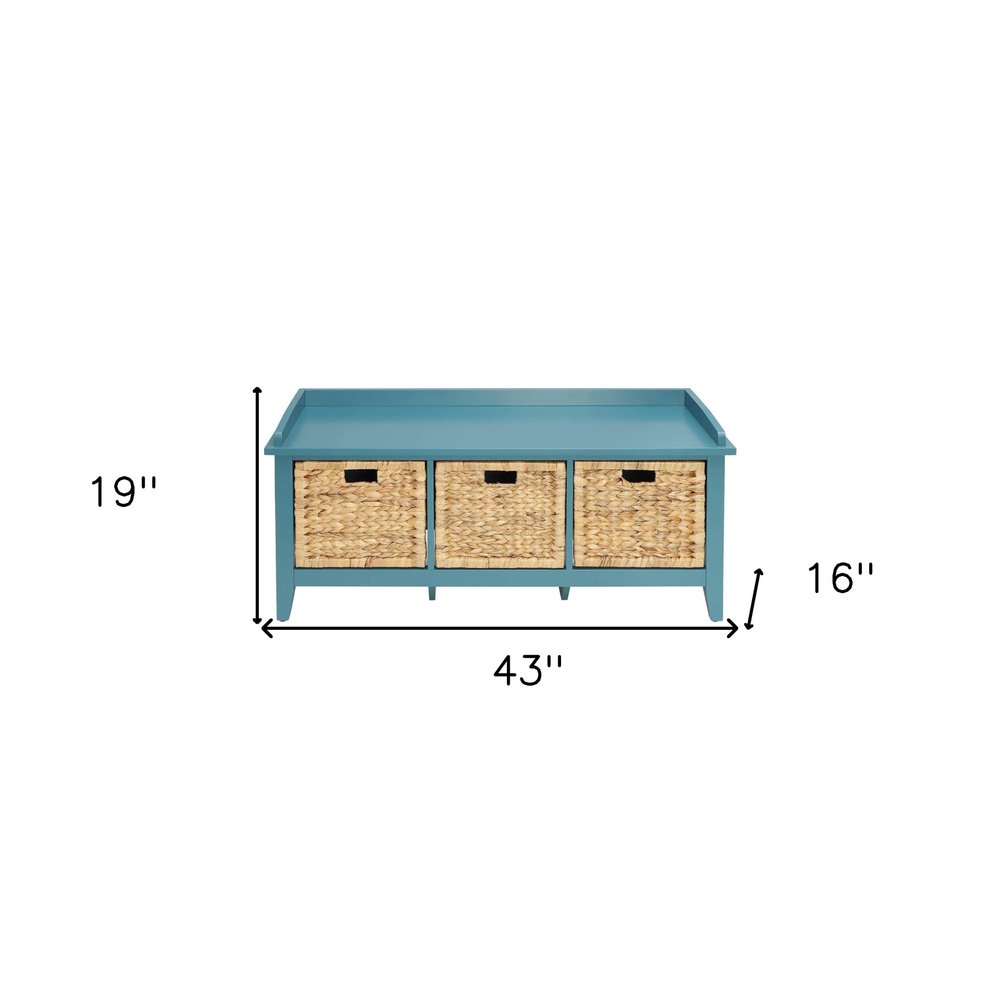 43" White Distressed Solid Wood Storage Bench with Baskets HomeRoots