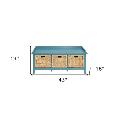43" White Distressed Solid Wood Storage Bench with Baskets HomeRoots