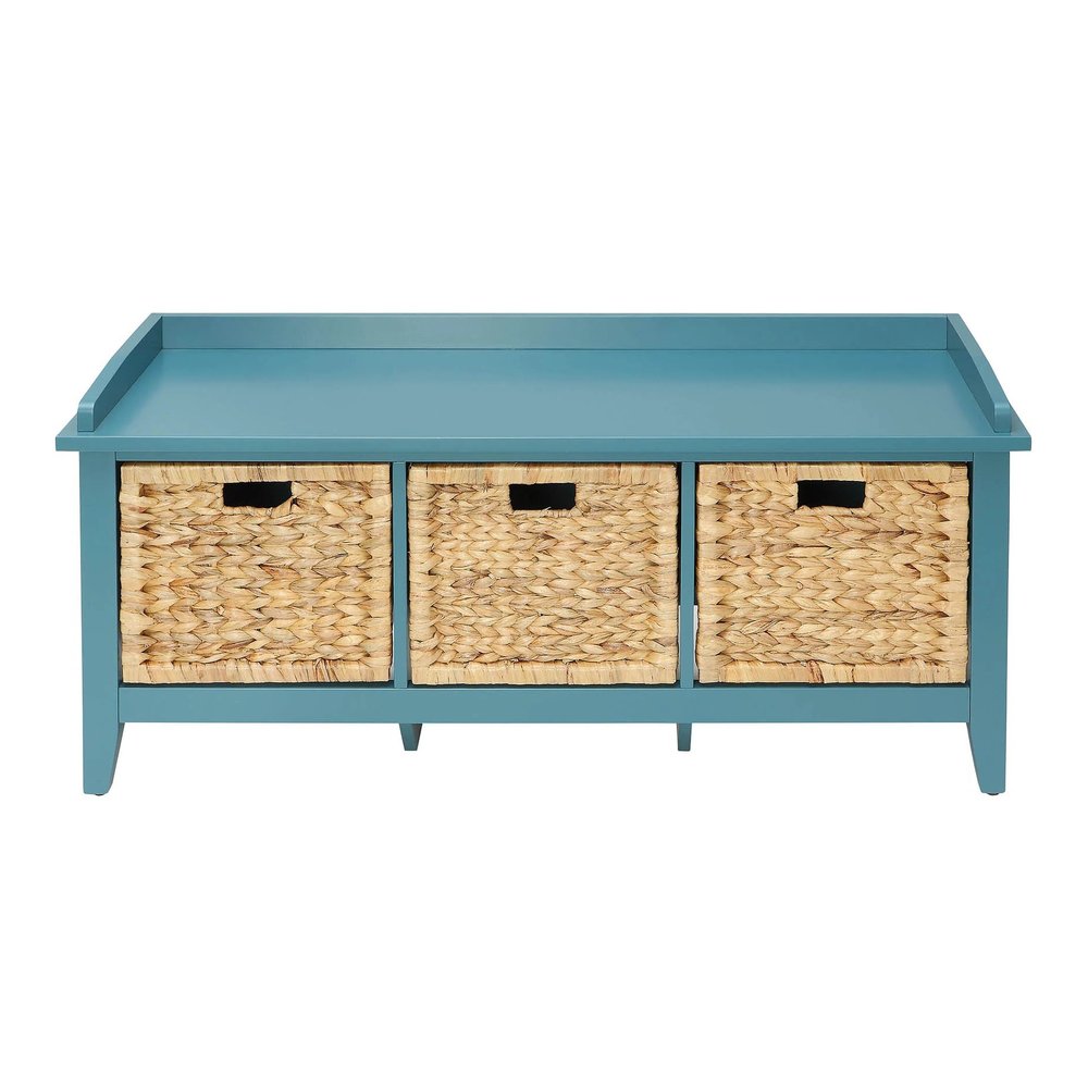 43" White Distressed Solid Wood Storage Bench with Baskets HomeRoots