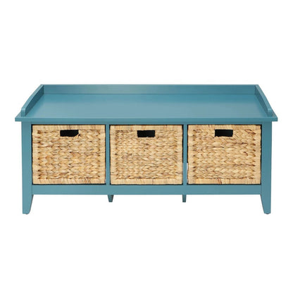 43" White Distressed Solid Wood Storage Bench with Baskets HomeRoots